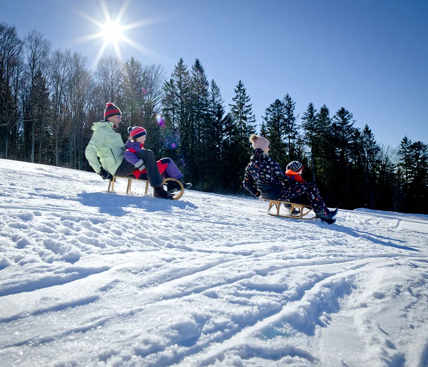 Familie beim Rodeln in Waldhäuser Familie beim Rodeln