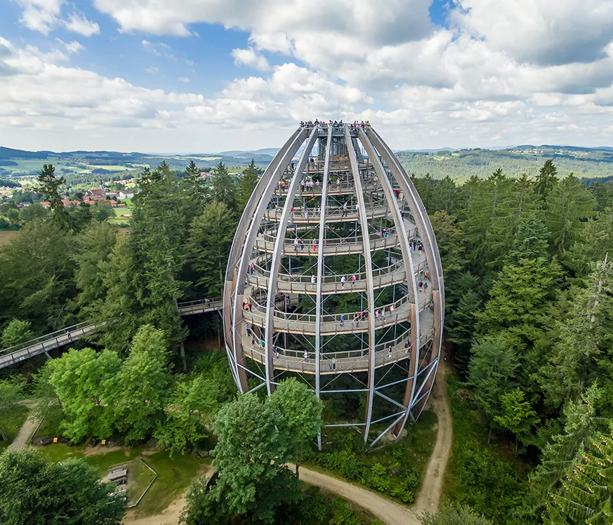 Moderne Architektur des Baumeis in Neuschönau trifft auf Natur im Waldgebiet Baumwipfelpfad Neuschönau