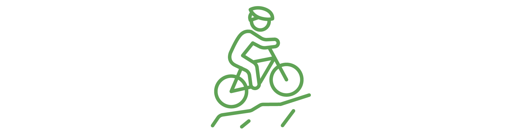 Symbol-Fahrradfahrer auf einem holprigem Pfad unterwegs Icon von einem Fahrradfahrer in grün, der sportlich einen Berg meistert