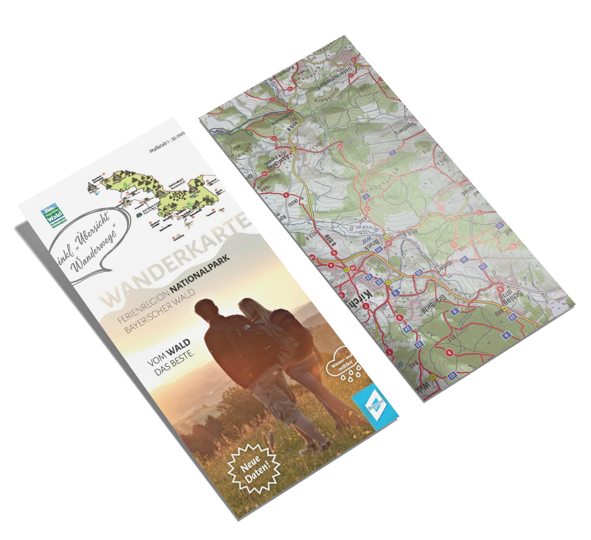 Titel und Kartenansicht der Wanderkarte Ferienregion Nationalpark Bayerischer Wald Die Wanderkarte des Ferienregion Nationalpark Bayerischer Wald zeigt das Titelblatt und eine Kartenansicht